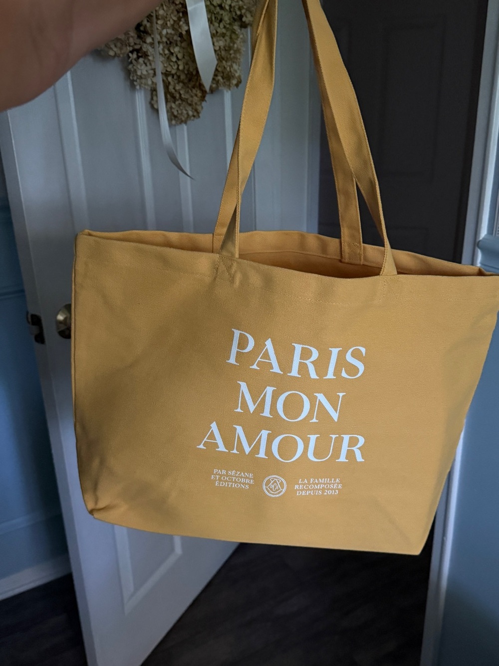 Sezane Yellow 'Paris Mon Amour' Canvas Tote